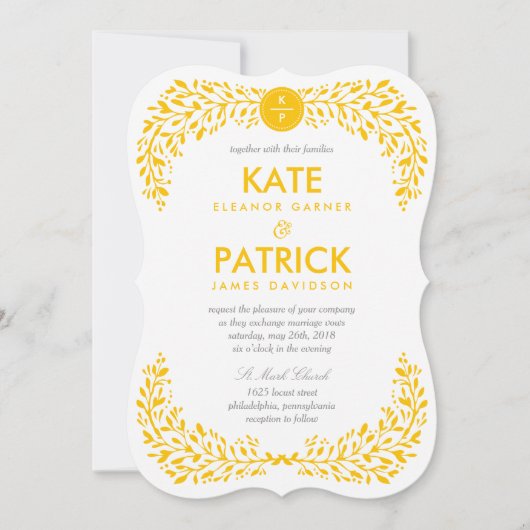 至福ローレル編集可能カラー結婚式招待状 招待状 (正面)