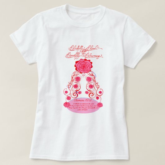 至福賛美と開花 – 赤面バラ Tシャツ (デザイン正面)