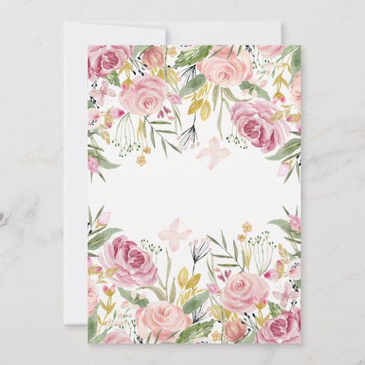 至福 | 赤面ピンクフェイクと金ゴールド結婚フローラ 招待状 (裏面)