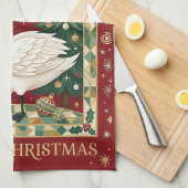 至高の白鳥のクリスマス キッチンタオル (四つ折り)