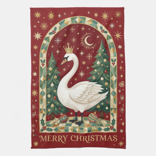 至高の白鳥のクリスマス キッチンタオル (縦)