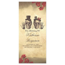 致命的な素晴らしいゴシックのスカルカップルの結婚式プログラム