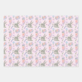 興味津々のイースターバニーパステルラベンダーフラワー ラッピングペーパーシート (正面3)