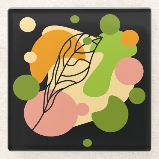 興味深い抽象芸術葉スポット ガラスコースター (正面)