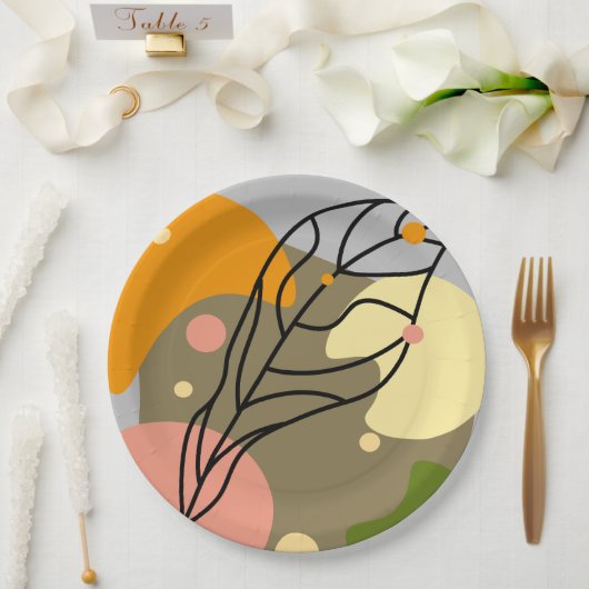 興味深い抽象芸術葉スポット ペーパープレート (ウェディング)