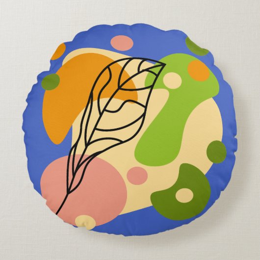興味深い抽象芸術葉スポット ラウンドクッション (正面)