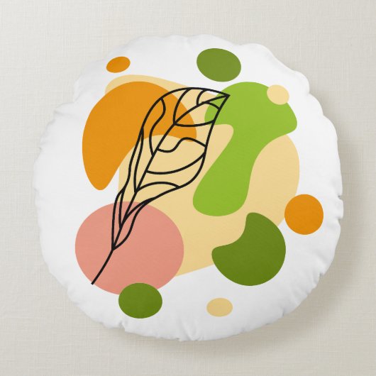 興味深い抽象芸術葉スポット ラウンドクッション (正面)