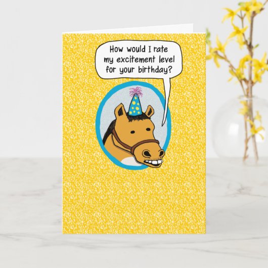 興奮おもしろい馬誕生日 カード (黄色い花)