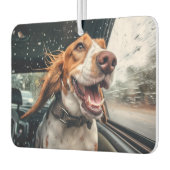 興奮したドッグオンレインカーライドアートプリント カーエアーフレッシュナー (左)