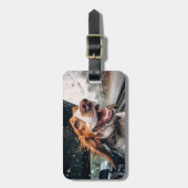 興奮したドッグオンレインカーライドアートプリント ラゲッジタグ (正面縦)