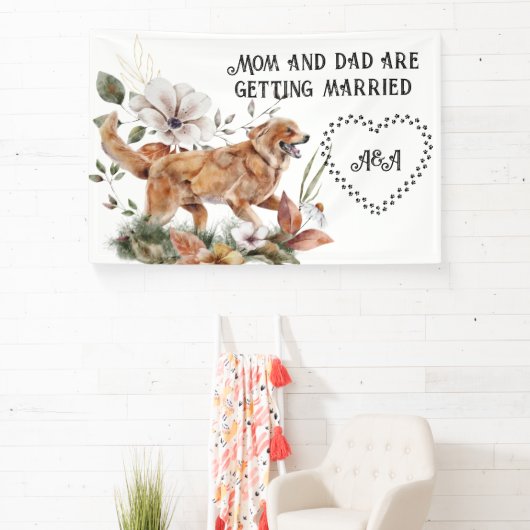 興奮したラブラドール後を追リトリバー結婚ミーのサイン 横断幕 (インサイチュ)