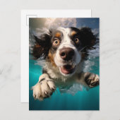 興奮した犬の水中スイミングデザイン ポストカード (正面/裏面)