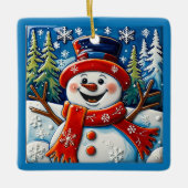 興奮した雪だるまクリスマスカスタマイズ可能 セラミックオーナメント (正面)