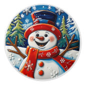 興奮した雪だるまクリスマス セラミックノブ (正面)