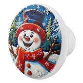 興奮した雪だるまクリスマス セラミックノブ (右)