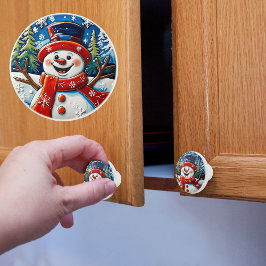 興奮した雪だるまクリスマス セラミックノブ