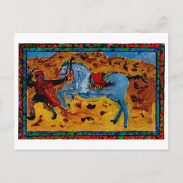 興奮した馬のはがきを持つ新郎 ポストカード