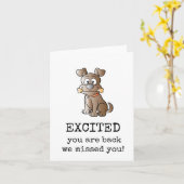 興奮して戻って、我々は恋しく思、可愛い犬 カード (黄色い花)