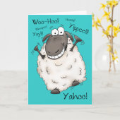 興奮すごいした漫画の羊の誕生日カード カード (黄色い花)