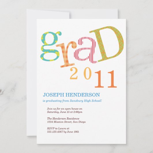 興奮カラフル卒業の発表 招待状 (正面)