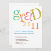 興奮カラフル卒業の発表 招待状 (正面/裏面)