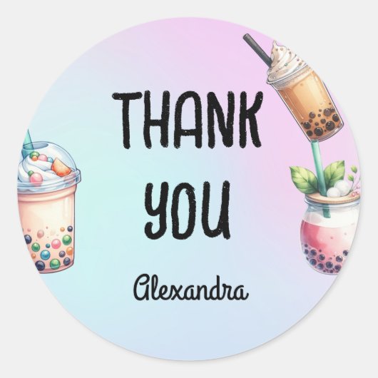 興奮ボバ茶の誕生日で泡立つ ラウンドシール (正面)