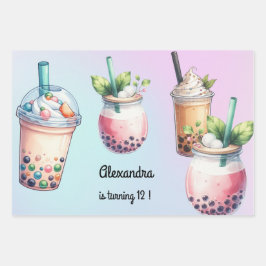 興奮ボバ茶の誕生日で泡立つ ラッピングペーパーシート