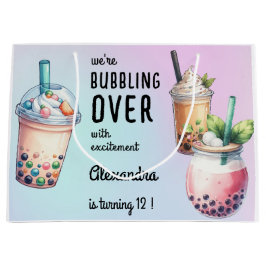 興奮ボバ茶の誕生日で泡立つ ラージペーパーバッグ