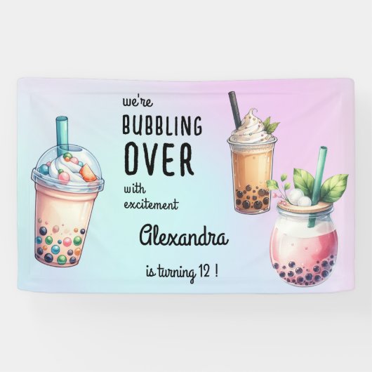 興奮ボバ茶の誕生日で泡立つ 横断幕 (横)