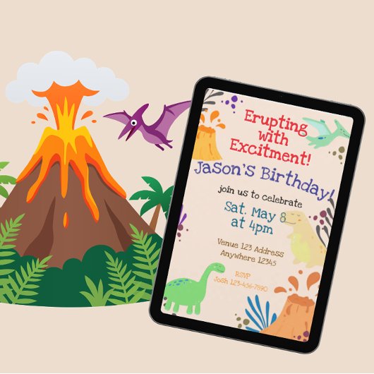 興奮爆発！恐竜火山バースデー 招待状