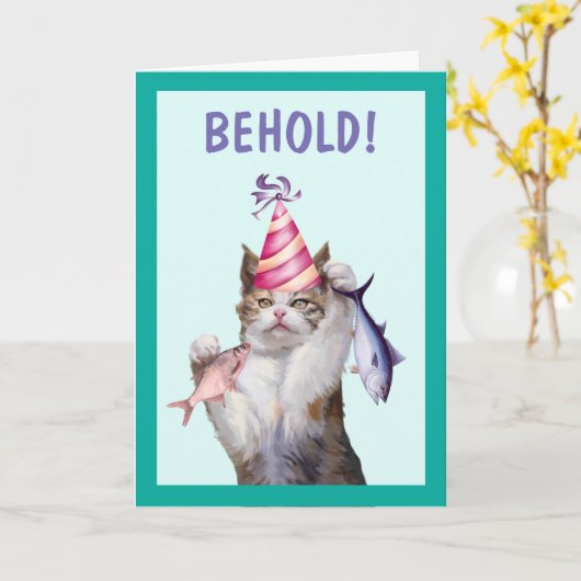 興奮誇りを持った猫誕生日 カード (黄色い花)