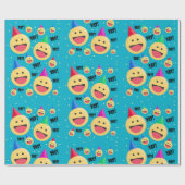 興奮Happy YAY絵文字inパーティーハットホリデーポス ラッピングペーパー (フラット)