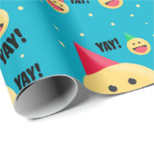 興奮Happy YAY絵文字inパーティーハットホリデーポス ラッピングペーパー (ロールコーナー)