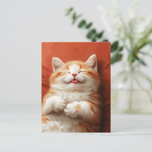 舌おもしろいを出して眠る猫 ポストカード (スタンド正面)