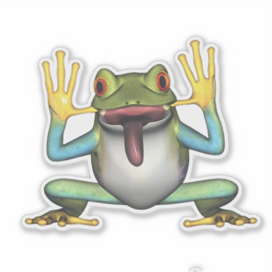 舌おもしろいを突き出したカエル シール (正面)