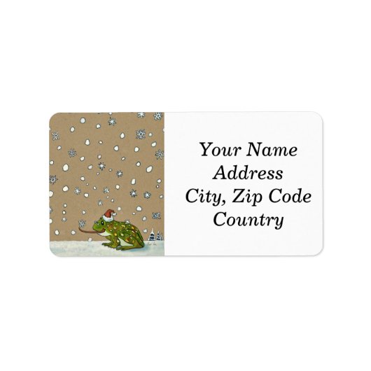 舌でスノーフレークを捕らえるかわいいカエル ラベル (正面)