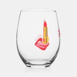 舌に赤い口紅と名前をカスタムする ステムなしワイングラス