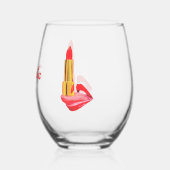 舌に赤い口紅と名前をカスタムする ステムなしワイングラス (裏面)