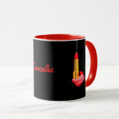 舌に赤い口紅と名前をカスタムする マグカップ (正面右)