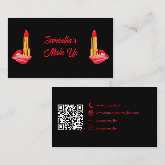 舌に赤い口紅と名前をカスタムする 名刺 (正面/裏面)