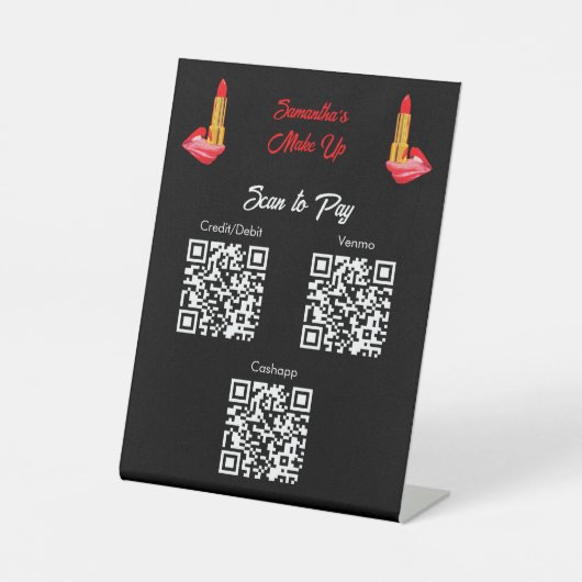 舌に赤い口紅 カスタム名付きブラック 台座サイン (正面)