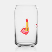 舌に赤い口紅 黒 カスタム名入り ガラス缶 (正面)