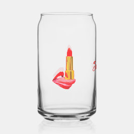 舌に赤い口紅　黒　カスタム名入り ガラス缶
