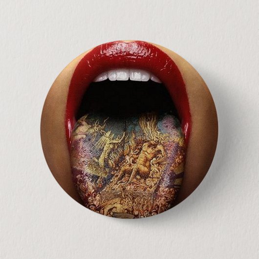 舌の入れ墨のデザイン 缶バッジ (正面)