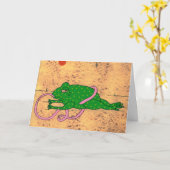 舌の挨拶状につまずいているカエル カード (黄色い花)