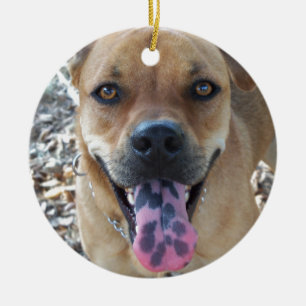舌の斑点のあるハッピーブラウン犬 セラミックオーナメント