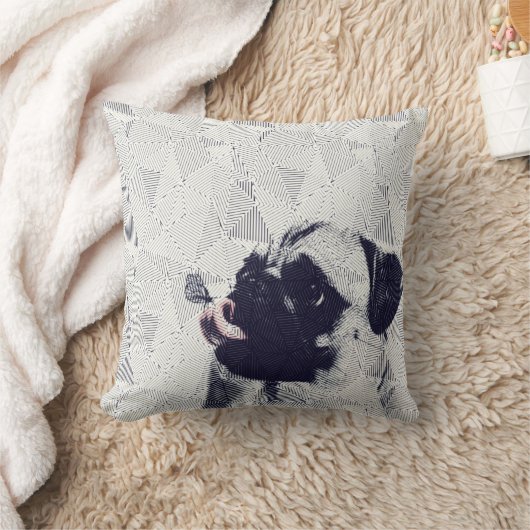 舌の芸術枕の上に蝶と幾何学的なパグ クッション (ブランケット)