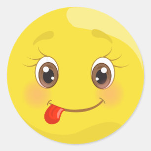 舌の顔のEmojiの間抜けなステッカー ラウンドシール