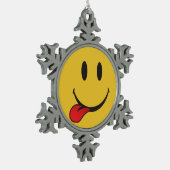 舌のemojiを突き出ること スノーフレークピューターオーナメント (左)