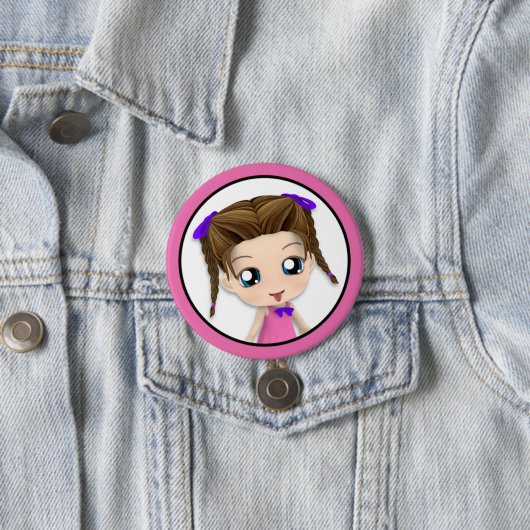 舌を付けているかわいいチビ(小さくかわいく書いた感じ)の女の子はボタンがかかります 缶バッジ (インサイチュ)